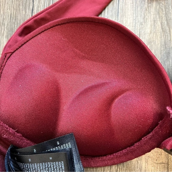 H&M Swim Dark Red Halter Bandeau Push Up Bikini Bra Top Padded Cups Size 34 A - Picture 10 of 12